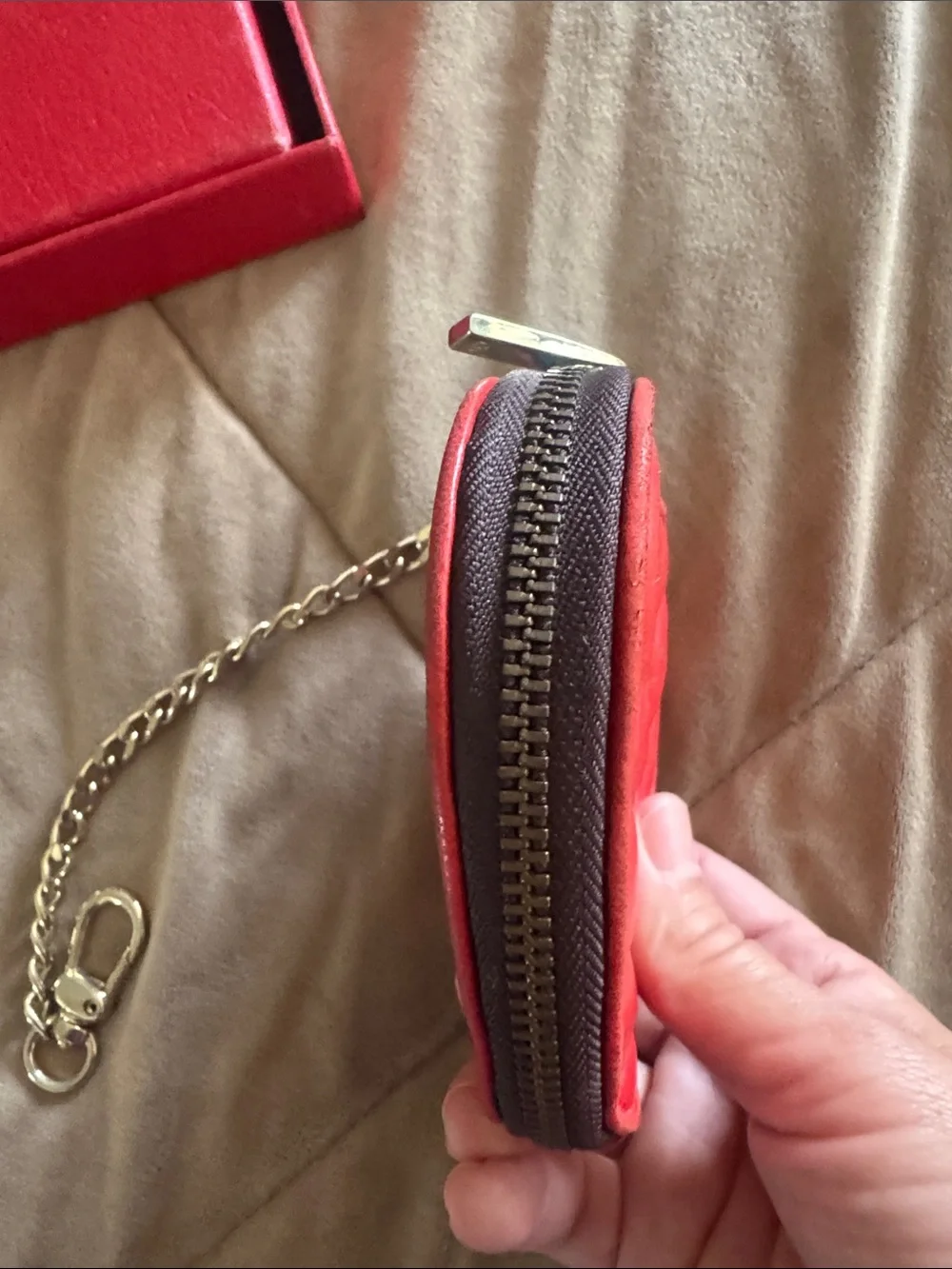 Carolina Herrera Quilted Red Heart Coin Pouch Keychain